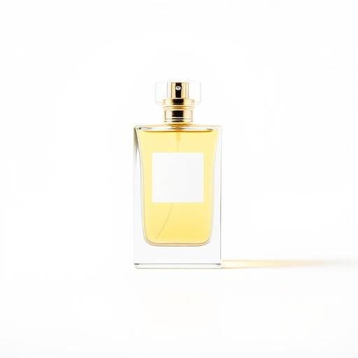Fotografia de um produto de beleza (frasco de perfume) em um fundo branco minimalista.